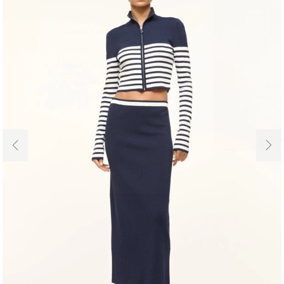 STAUD - Raft Navy Blue and White Jacket (Size M) and Skirt (Size L) Set - Picture 2 of 4